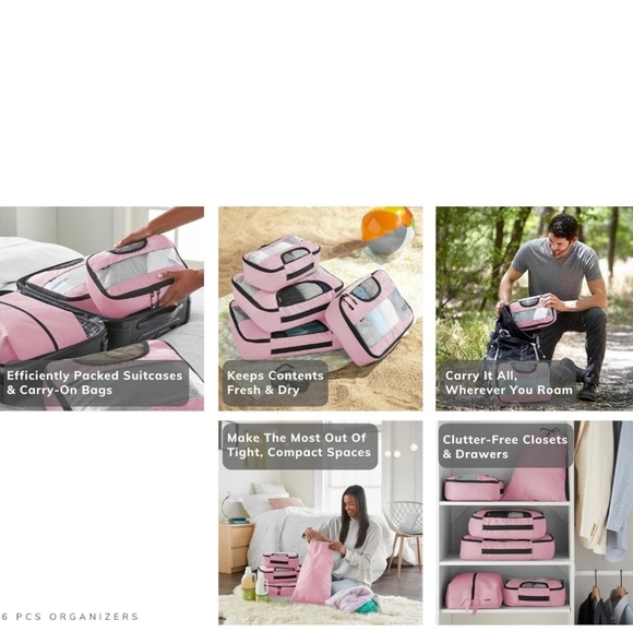 Veken Pink 6-Piece Packing Cubes Set - Extra Large, Large, Medium, Small - Picture 8 of 15